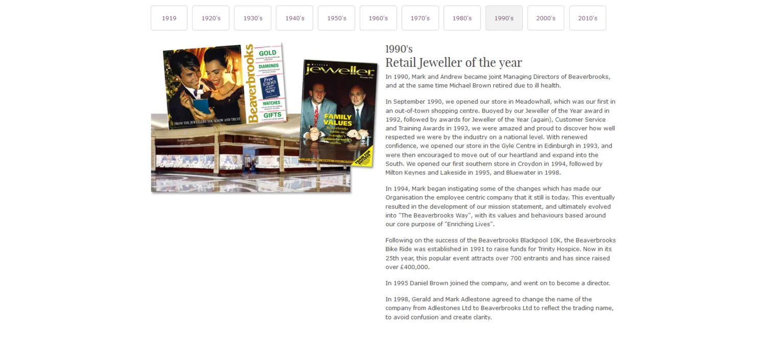 Sample Copy from About Beaverbrooks webpage